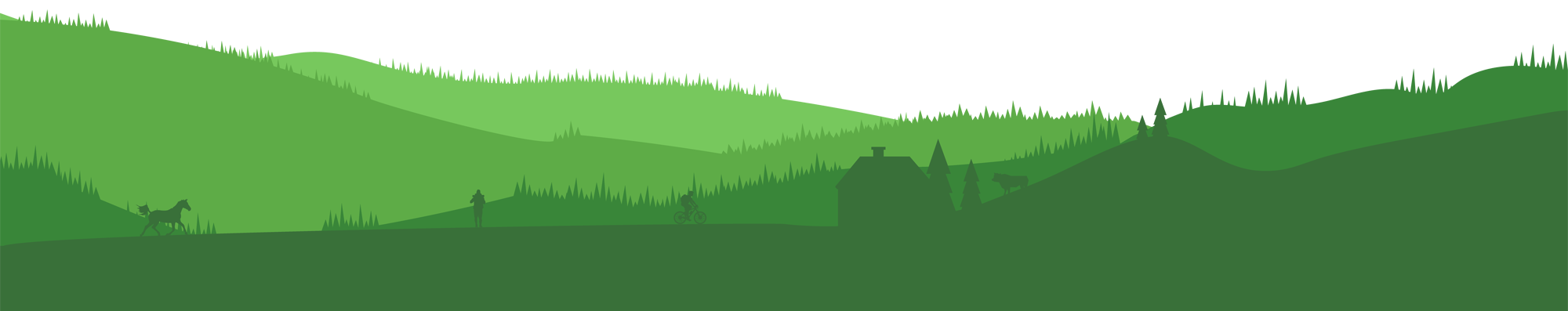 Illustration of a landscape with several overlapping, rolling green hills.